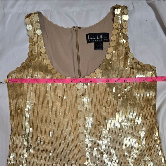 NICOLE MILLER gold sequin sleeveless silk shift party NYE dress 4 - Picture 11 of 12